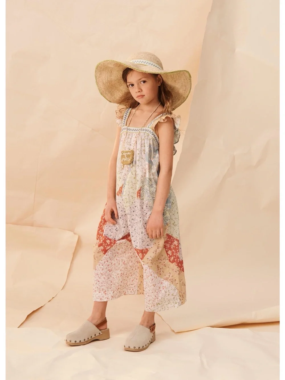 Zara Girls' Patchwork Floral Jumpsuit size 10 - Multi Pink